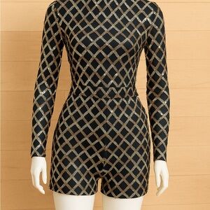 Black and Gold Geometric Patterned Jumpsuit